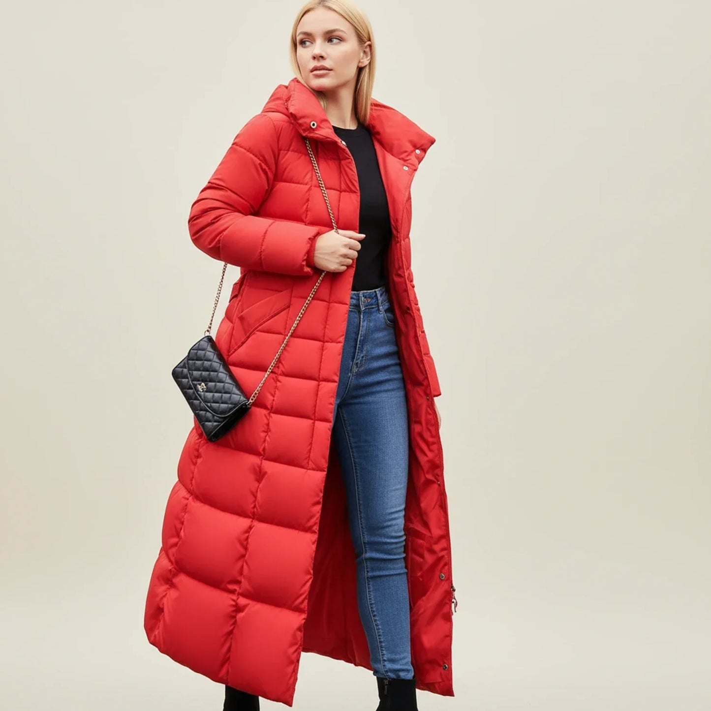 Quilted Hooded Belted Maxi-Length Puffer Jacket for Women – Warmth & Cozy Comfort